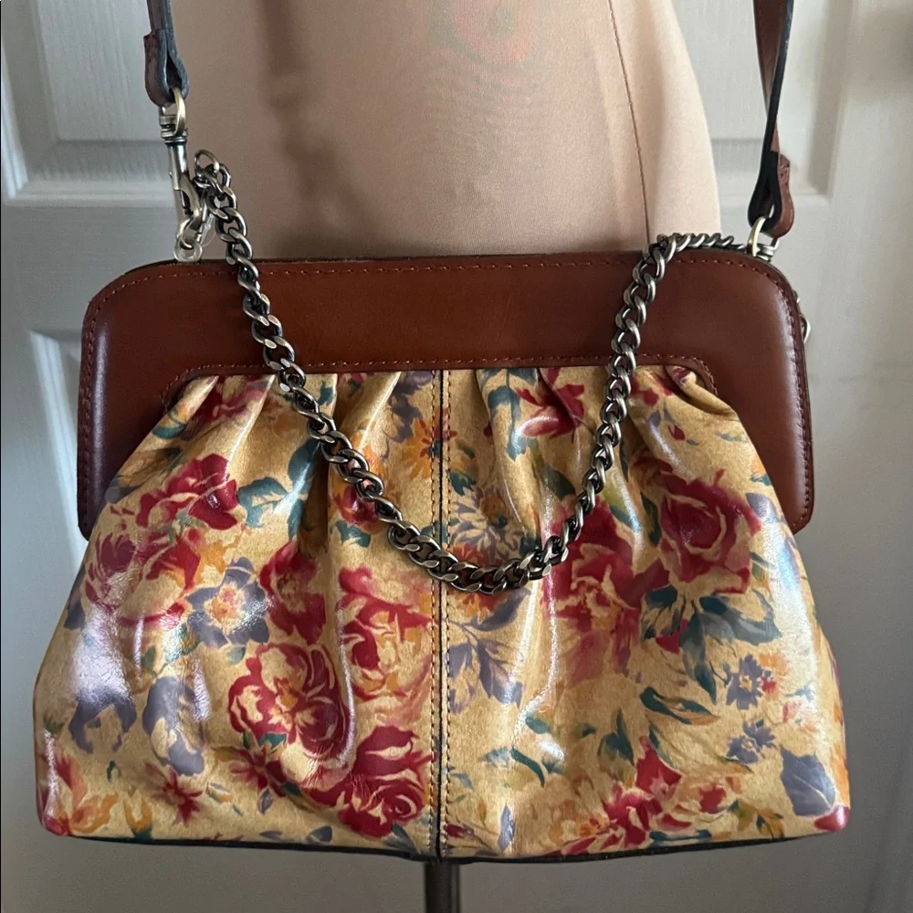 Patricia Nash Zelia Floral Leather Chain Strap Should Handbag Aegean Blooms Tan